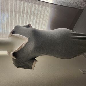 Gray Knit Dress with Cream Trim